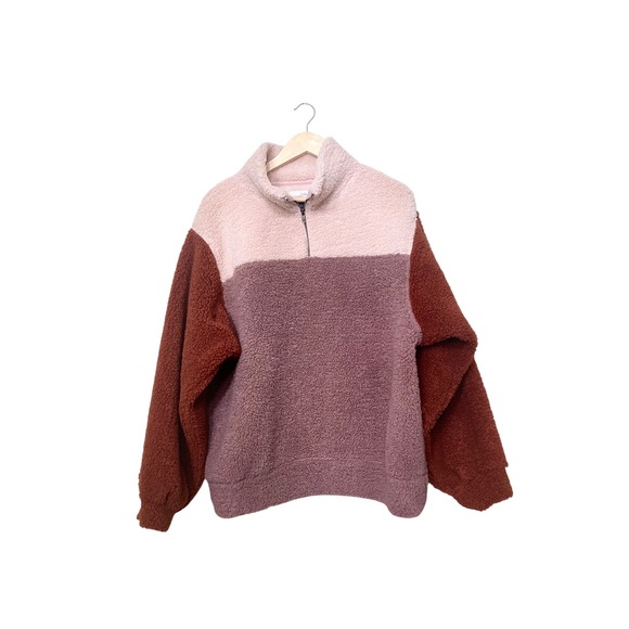 Universal Thread Tops - Universal Thread Womens Sherpa Quarter Zip Fleece Pullover Colorblock Pink L